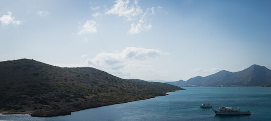 Panorama sea and boats, Crete Greece