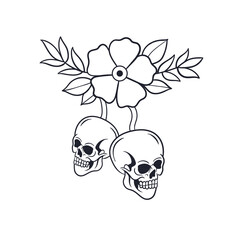 Hand drawn illustration of a skull cherry outline