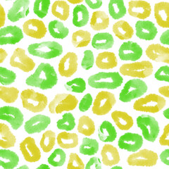Watercolor seamless pattern. Yellow and green abstract circles on white background. For print, textil, clothes, wallpaper