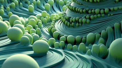 Obraz premium Futuristic 3D Abstract Horizontal Organic Background. Surrealistic Future Design, Geometric Flow, Tech-Inspired Dynamic Texture, Contemporary Artistic Motion. Generative AI