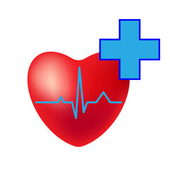 Red heart with cross, Pulse oscillation circuit. Cardiology.