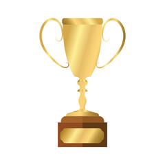 Golden trophy cup isolated on white background.  Best simple championship or competition trophy. Vector illustration.