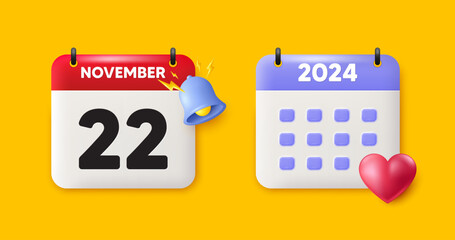 Calendar date 3d icon. 22th day of the month icon. Event schedule date. Meeting appointment time. 22th day of November month. Calendar event reminder date. Vector