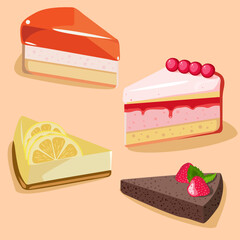 Set of desserts vector illustration. Beautiful pieces of cakes. EPS10