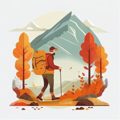 man hiking with backpack flat style Generative AI