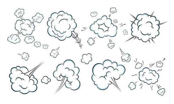 Smelling pop art comic book cartoon fart cloud flat style design vector illustration set. Bad stink or toxic aroma cartoon smoke cloud isolated on white background.