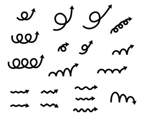 モノクロのくるくる、らせん、波型矢印セット