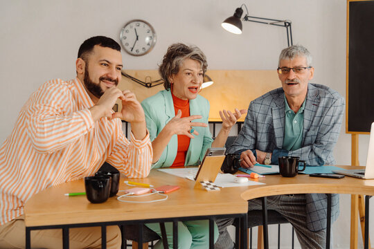 Business people talking in studio, recording online class