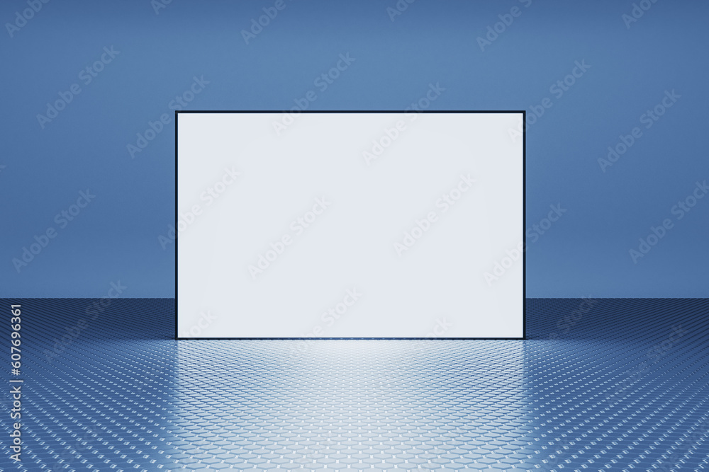 Aufkleber Creative digital blue background with empty white poster, reflections and mock up place. 3D Rendering.