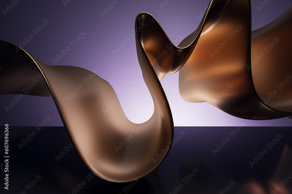 Poster creative brown liquid wave on purple background. landing page and design concept. 3d rendering.