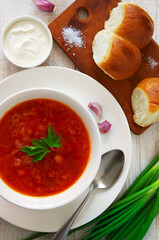 A dish of Ukrainian national cuisine is red borscht.
