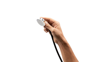 Male hand with stethoscope. Isolated on a white background