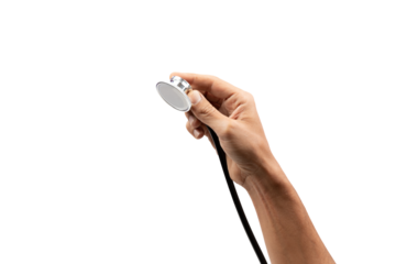 Male hand with stethoscope. Isolated on a white background