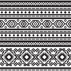 seamless pattern with black and white borders, in ethnic style, folk-inspired motifs