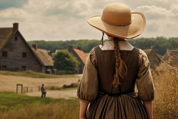Pilgrim little girl english colony. Generate AI