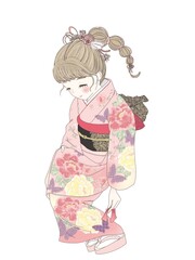 振袖の美しい立ち振る舞い(拾い方)イラスト