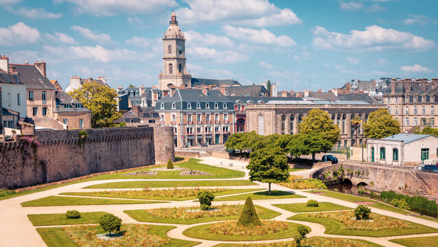 Panoramic view of the garden and castle view at Vannes- Morbihan department in Brittany- France