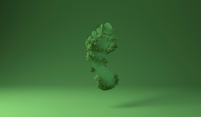 Footprint covered with green plants against green background