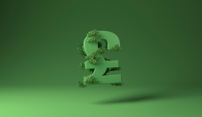 Pound sign covered with green plants against green background