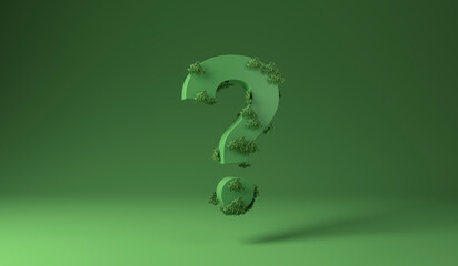 Question sign covered with green plants against green background