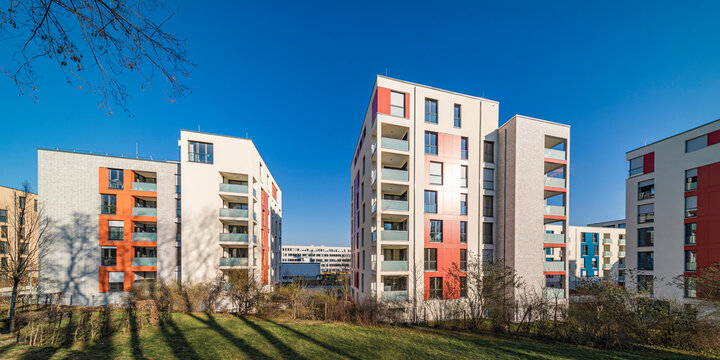 Germany, Baden-Wurttemberg, Stuttgart, Panoramic view of suburban apartment building