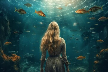 Woman undersea world. Generate AI