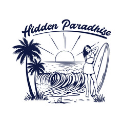 Summer Surfing Tshirt Design. Surfing Vintage Illustration Design