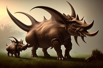 Fototapeta premium Triceratops Dinosaur, Generative AI Illustration