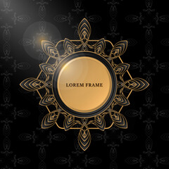 abstract flourish frame design in gold and black