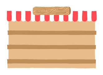 hand drawn brown empty store shelf. wood grocery store shelf. Flat Style shelf isolated on white background. supermarket shelves with roof and signage vector