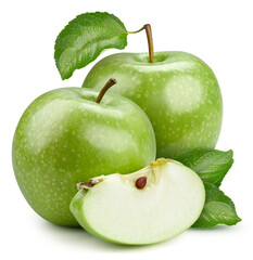 Green apples clipping path. Apples isolated on white background. Apple studio macro shooting