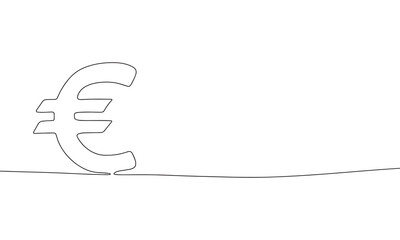 Euro sign. One line continuous. Outline, line art vector illustration.