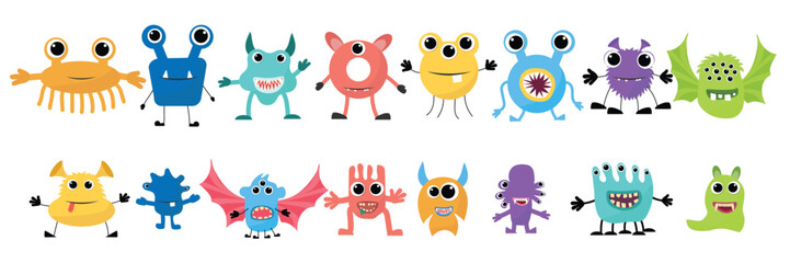 Big collection of monsters. Cute, funny, scary, monsters as Halloween decoration. Vector illustration.