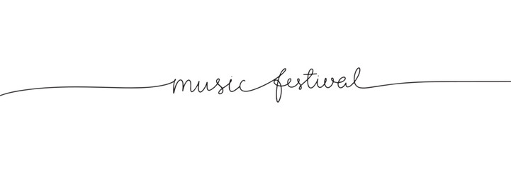 Music festival handwriting calligraphy line art. One line continuous vector illustration.