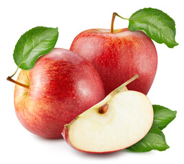 Ripe red apples isolated on white background. Apple macro studio photo. Apple Clipping Path.