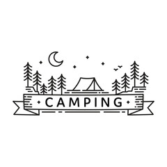 camping logo simple line art design wild nature adventure vector illustration