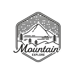 Obraz premium mountain logo simple creative line art style hill with hexagon shape vector illustration