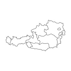 Austria map on white background. Isolated contour map with division to region high detailed. Vector illustration.	