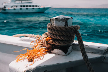 coiled rope on the deck of a ship