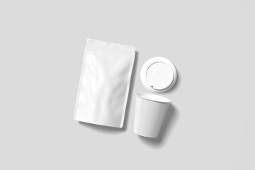 Coffee Pouch Packaging  with Paper cup Mockup Blank