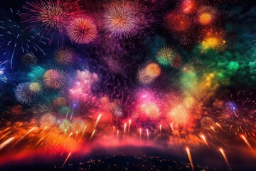 Obraz na płótnie Canvas Explosive beauty as vibrant bursts of fireworks. Generative AI