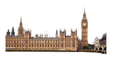 Big Ben in London UK cut out and isolated on transparent white background - obrazy, fototapety, plakaty