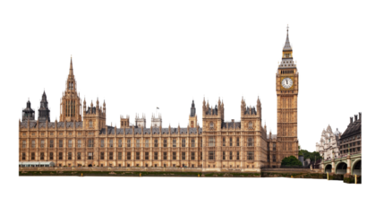 Big Ben in London UK cut out and isolated on transparent white background