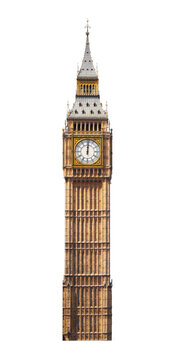 Big Ben in London UK cut out and isolated on transparent white background