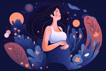 Generative AI. Happy pregnant woman holds her belly. Pregnancy resources type. Active well fitted pregnant female character. Happy pregnancy. 