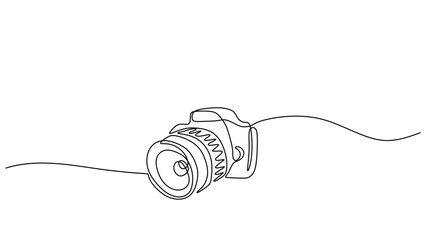 DSLR Camera continuous one line drawing, vector illustration editable stroke hand drawn.