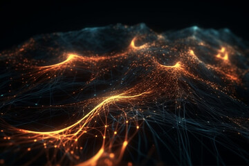 Big data and cybersecurity. Neural and cloud technologies, databases and artificial intelligence. Abstract colorful background with bokeh effect. Generative AI