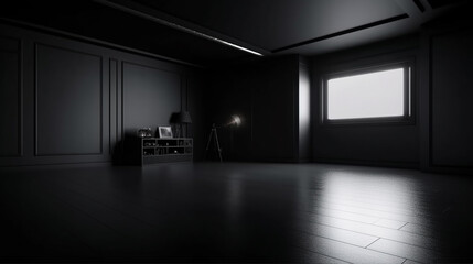 Black studio room background Use as montage for product. Generative AI