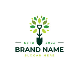 shovel tree leaf spade nature green logo vector icon illustration