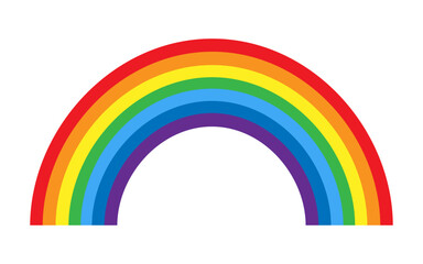 Beautiful multi-colored rainbow, close-up, isolated, on a transparent and white background. Icon and element for design decoration. Summer vector illustration. Print for t-shirts and clothes. Image.